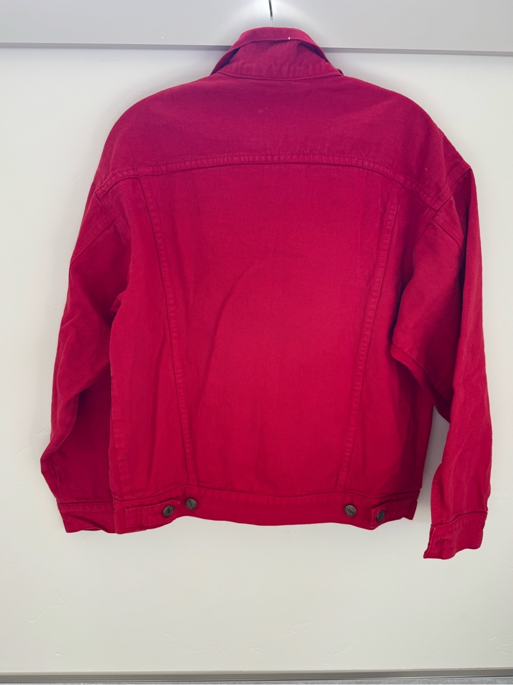 Red Women's Jean Jacket Pockets button up front - Picture 2 of 14